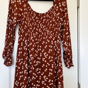 Long sleeve orange and white dress